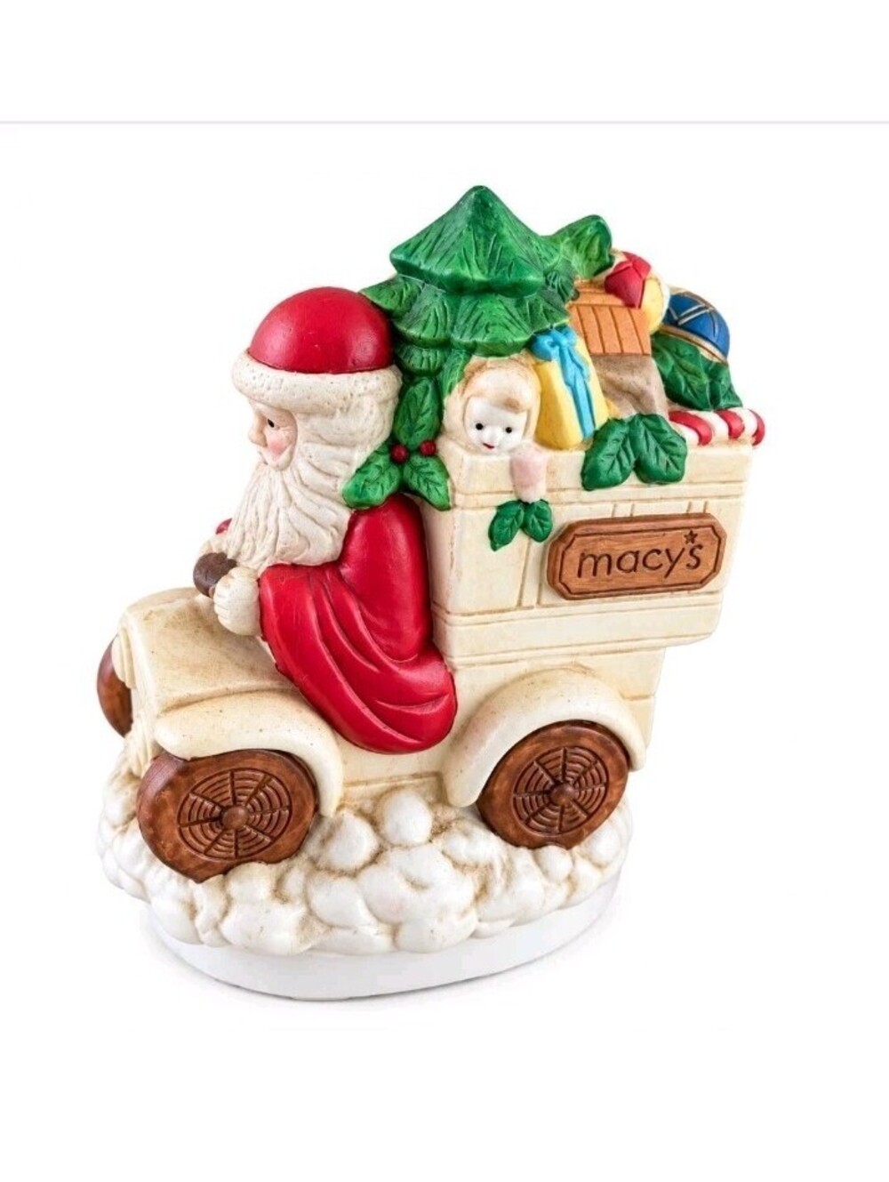 Vintage Macy's Santa Christmas Music Box Toy Truck Gifts Working 6"